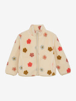 Diese flauschige Teddyjacke besticht durch ihren farbenfrohen, durchgehenden Blumenprint und sorgt für einen auffälligen Look mit angenehmem Tragekomfort.