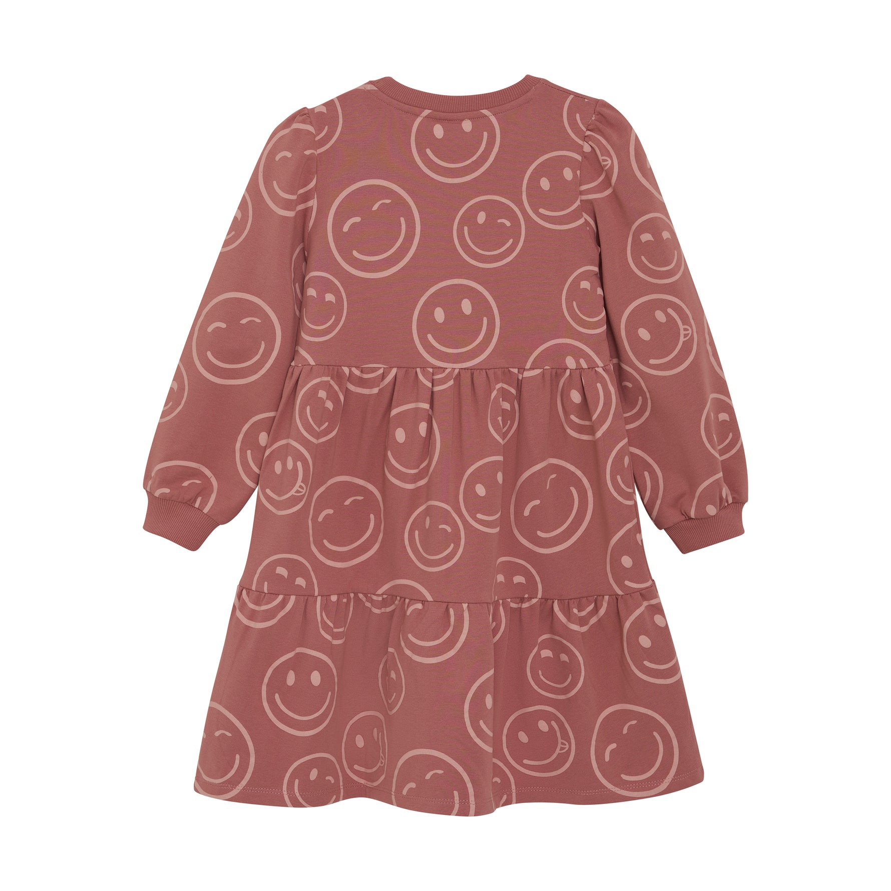 Dieses rosa Kleid von MINYMO ist mit einem fröhlichen Smiley-Motiv versehen und sorgt für gute Laune.