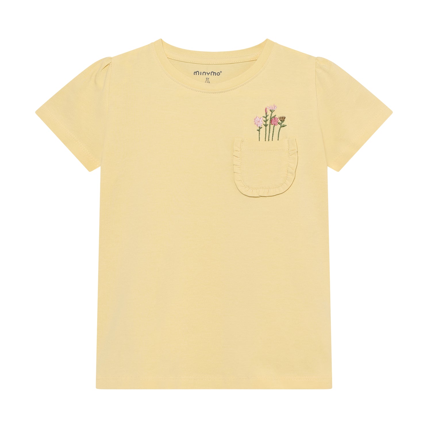 Gelbes kurzarm T-Shirt mit kleinem Blumen Motiv von MINYMO.
