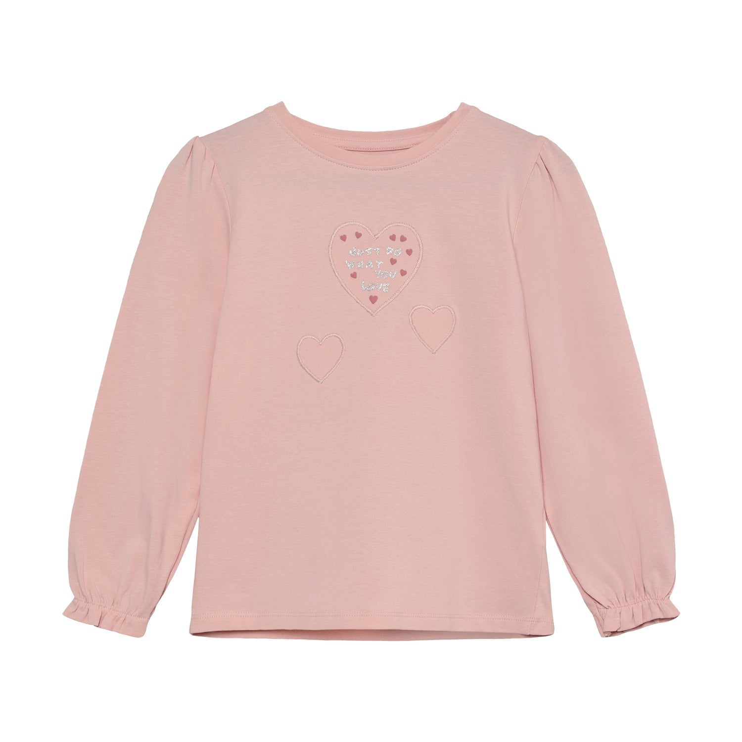 Rosa langarm T-Shirt von MINYMO mit Herzmotiv.