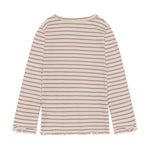 Gestreiftes Langarm-Shirt aus weichem Rib-Material von Minymo mit zierlichem Herzdesign. Die Kombination aus 95% Baumwolle und 5% Elastane sorgt für optimalen Tragekomfort und sanfte Elastizität. Perfekt für Kinder, die Qualität und Style lieben.