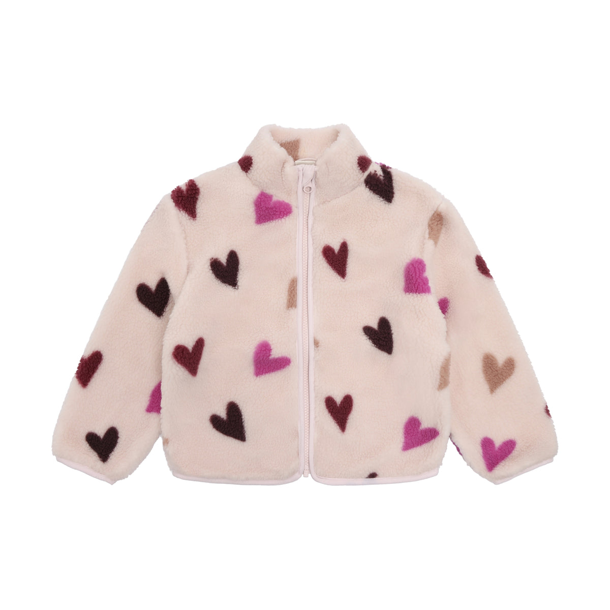 Kuschelige Teddy Jacke mit verspieltem All Over Herzprint – perfekt für kleine Abenteurer. Die hochwertige Polyesterfütterung sorgt für extra Wärme und Komfort an kühlen Tagen. Minymo Qualität für zeitlose Kindermode.
