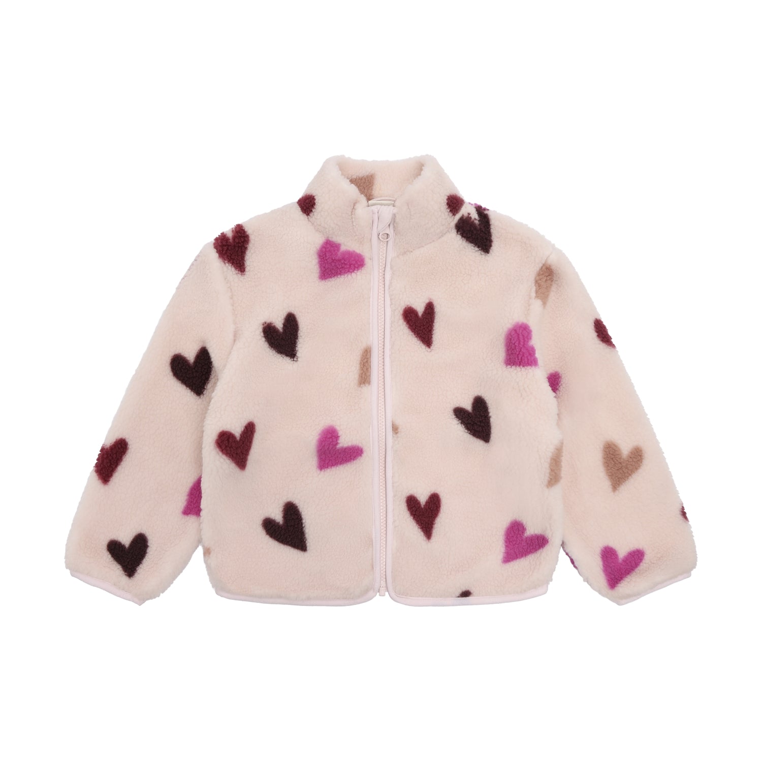 Kuschelige Teddy Jacke mit verspieltem All Over Herzprint – perfekt für kleine Abenteurer. Die hochwertige Polyesterfütterung sorgt für extra Wärme und Komfort an kühlen Tagen. Minymo Qualität für zeitlose Kindermode.