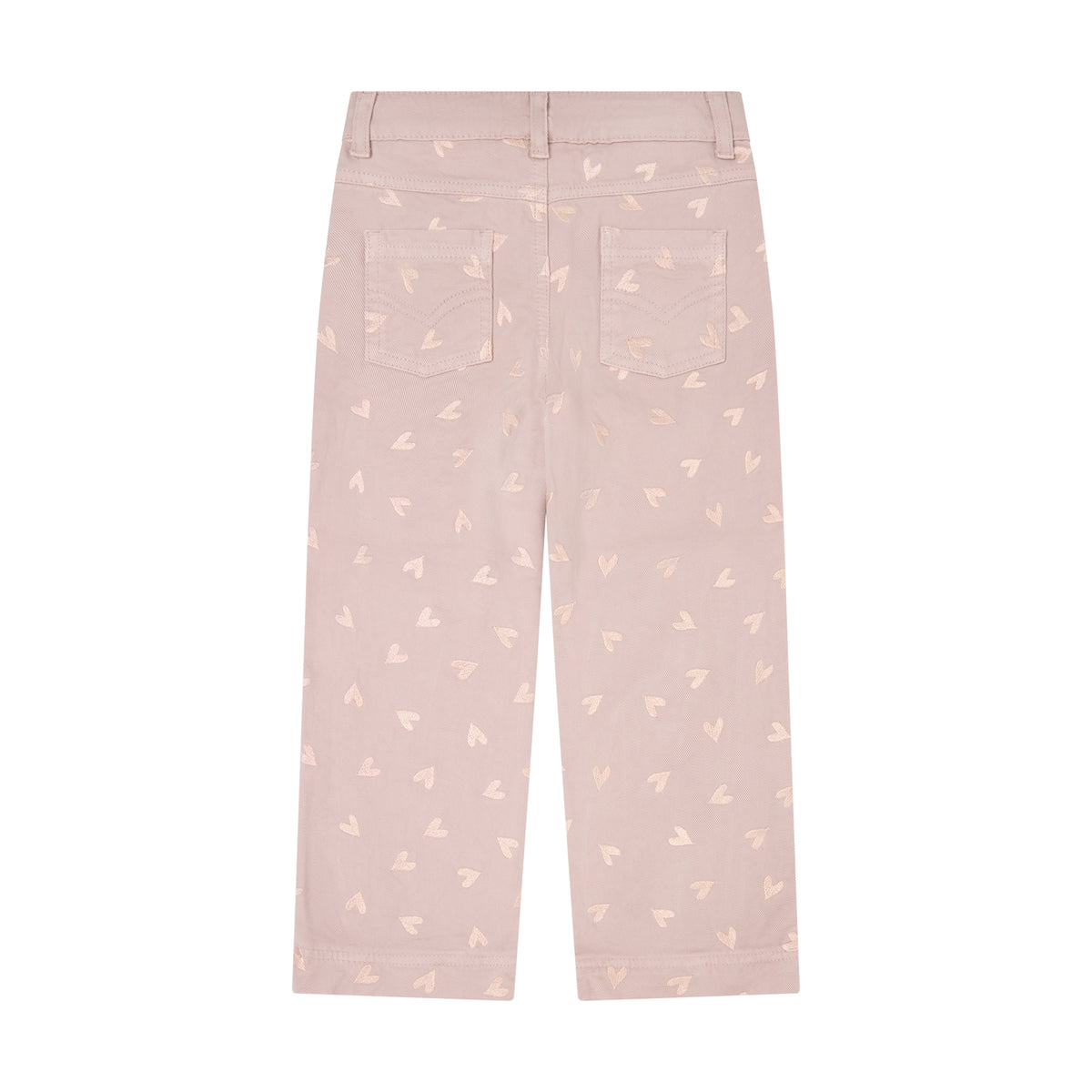 Rosa Twill-Hose mit liebevollen Herzdetails von Minymo. Aus 100% Baumwolle gefertigt für maximalen Komfort und Langlebigkeit. Perfekt für kleine Fashionistas, die Wert auf Qualität und süße Details legen.