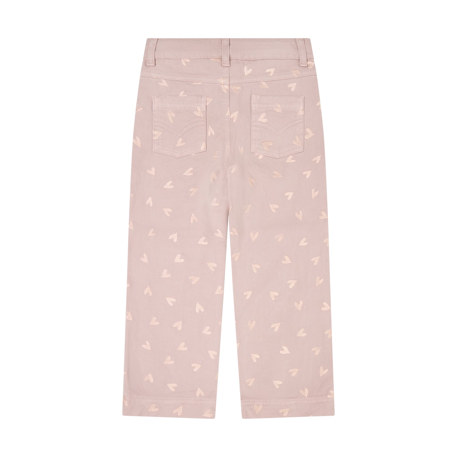 Rosa Twill-Hose mit liebevollen Herzdetails von Minymo. Aus 100% Baumwolle gefertigt für maximalen Komfort und Langlebigkeit. Perfekt für kleine Fashionistas, die Wert auf Qualität und süße Details legen.