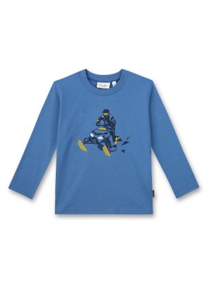 Blaues Longsleeve für Jungen mit cool gestaltetem Schneemobil-Artwork von Sanetta Kidswear.