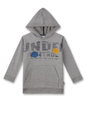 Superweicher Kapuzensweater für Jungen in Steingrau von Sanetta Kidswear mit hochwertigen Stick- und Printmotiven.