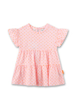 Schickes Mädchenkleid in Rosa mit eingewebten Knötchen in Orange und süßen Flügelärmeln von Sanetta Pure