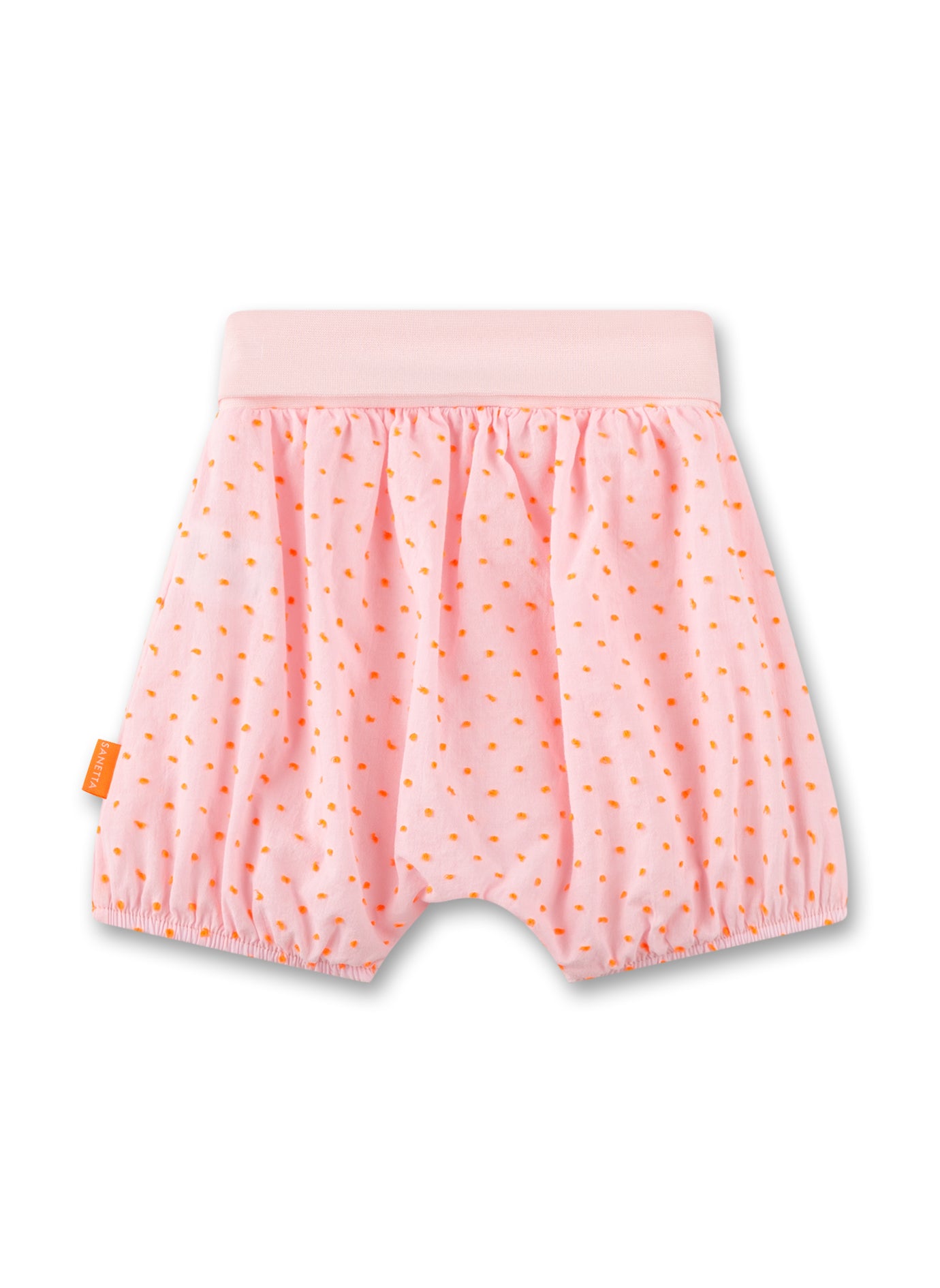 Sommershorts für kleine Mädchen im Baby- und Kleinkindalter in Rosa mit eingewebten Knötchen in Orange von Sanetta Pure
