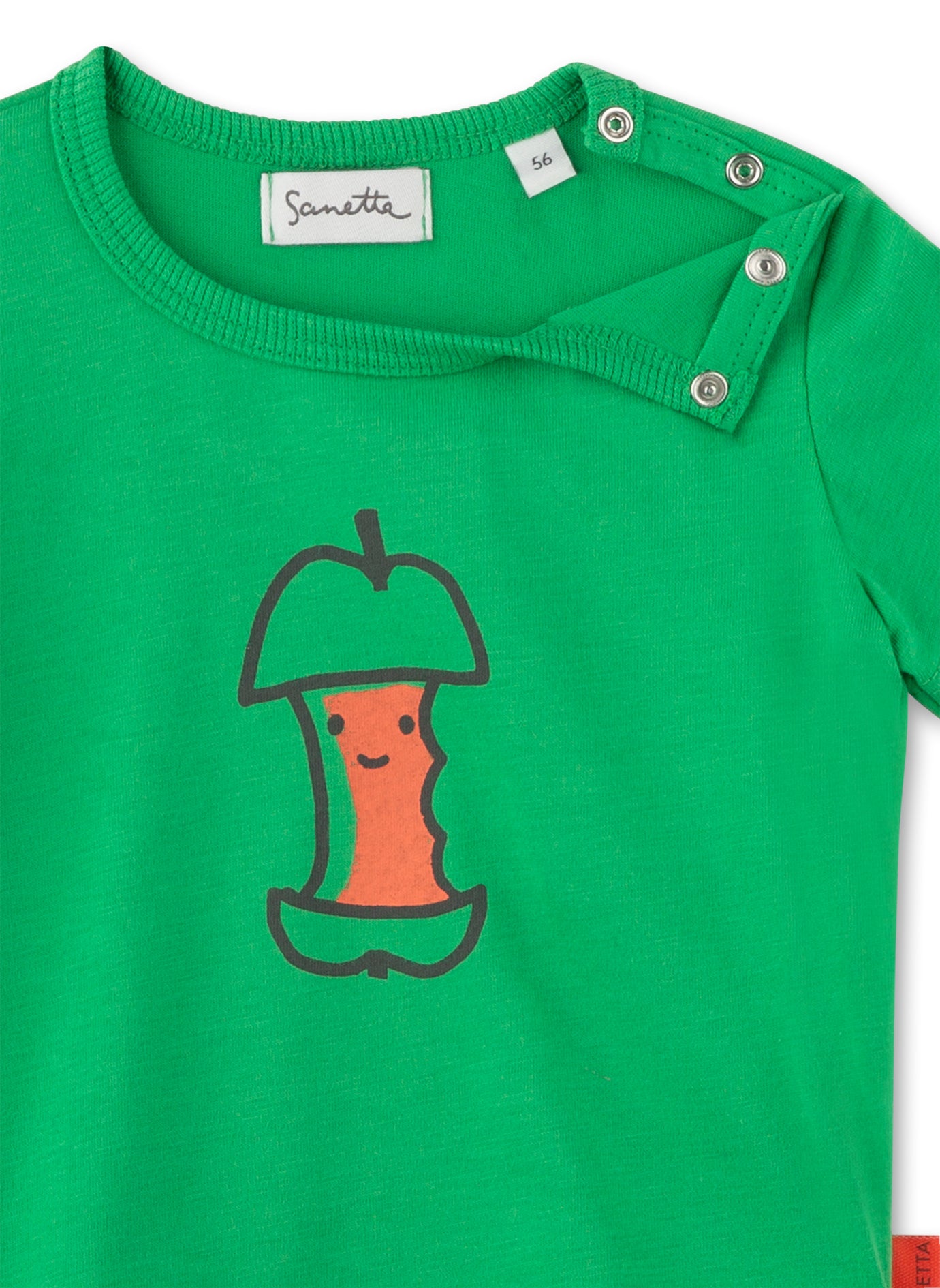T-Shirt in einem kräftigen Grün mit einem angebissenen Apfel von Sanetta Pure