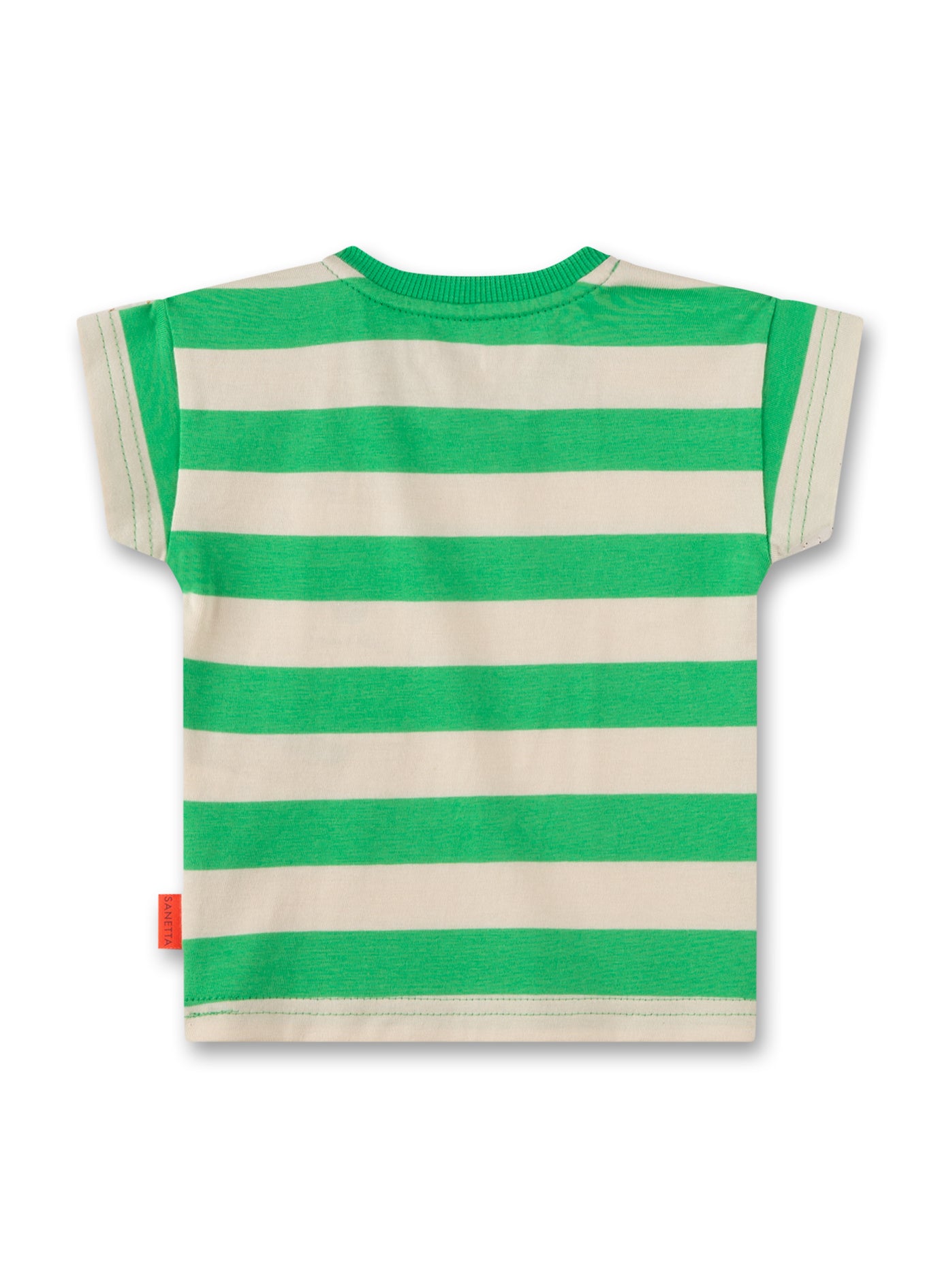 Niedliches T-Shirt von Sanetta Pure für kleine und große Jungs im breiten Ringel-Design in einem kräftigen Grün und Beige.
