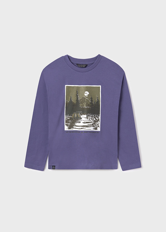 stylisches langarm Shirt lila mit Bergmotiv