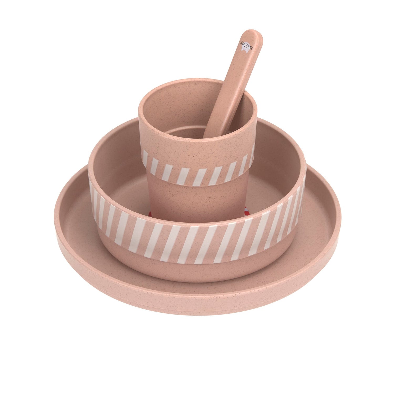 Das 4-teilige Geschirr Set Tiny Team Cat von Lässig punktet mit Funktionalität, liebevollem Design und ressourcenschonendem Material. Das Kindergeschirr ist BPA-frei, leicht sowie mikrowellen- und spülmaschinengeeignet.
