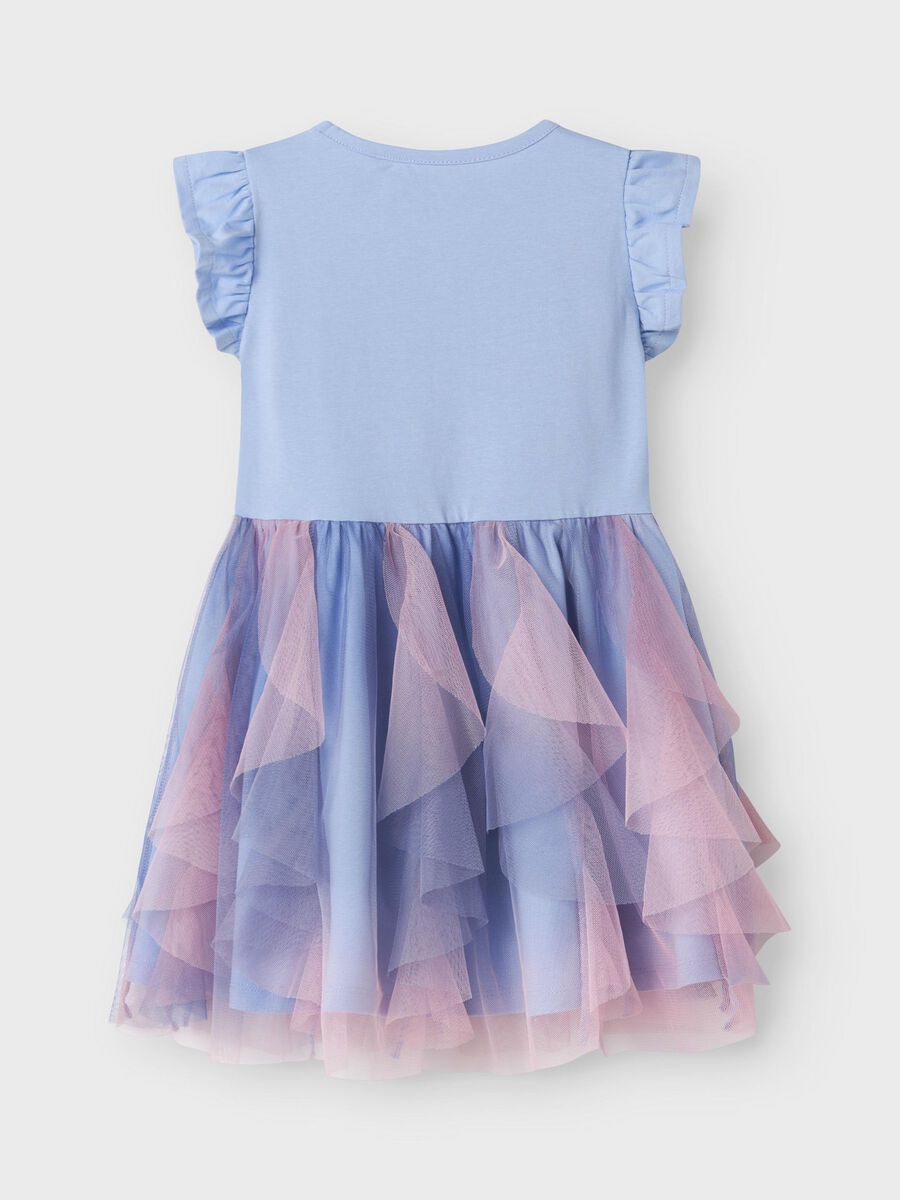 Dieses Midi-Kleid von name it präsentiert sich in einer eleganten Kombination aus Blau und Rosa, inspiriert von Frozen.