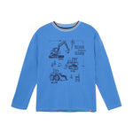 Fröhliches blaues T-Shirt von MINYMO, verziert mit charmanten Bau-Motiven für einen verspielten Look.