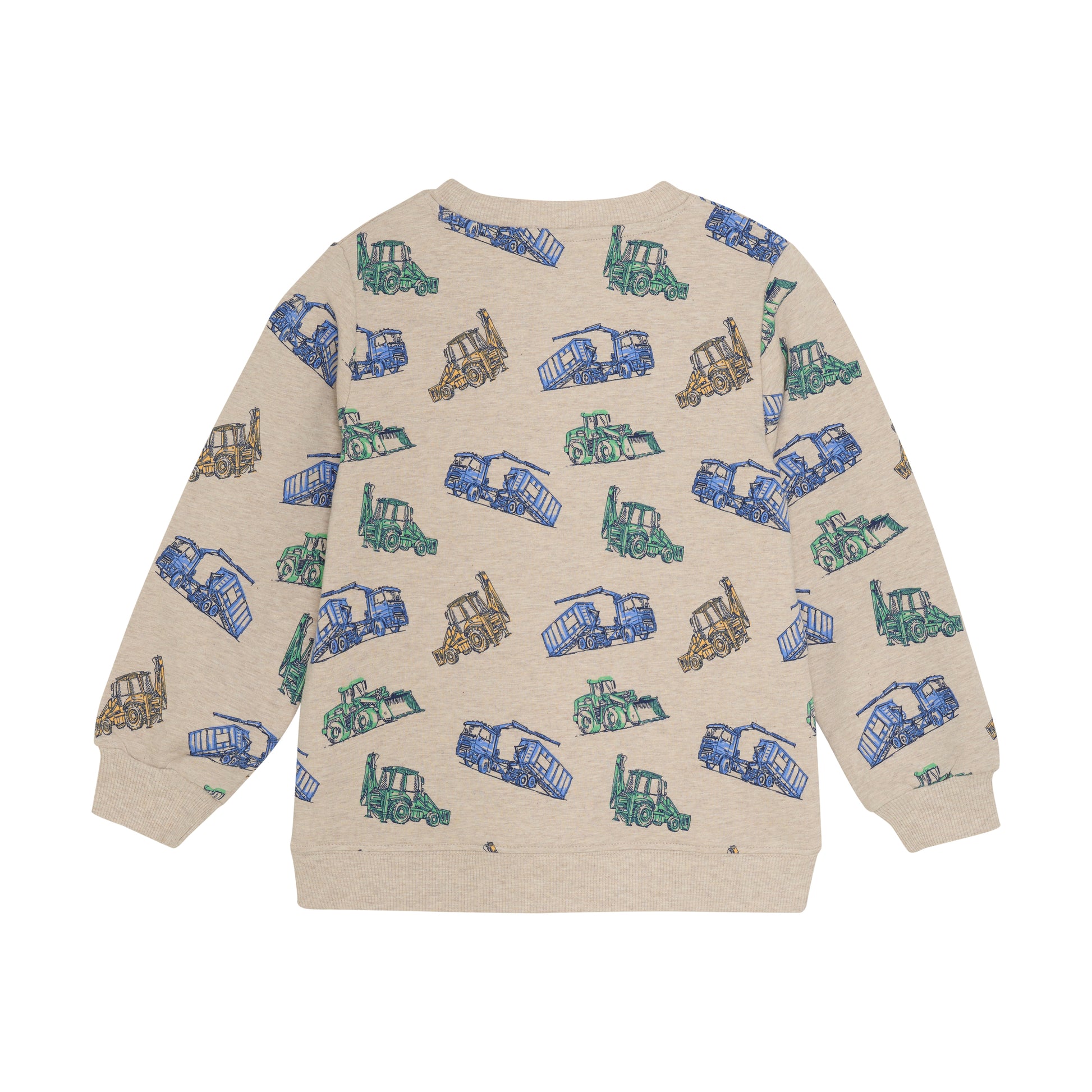 Das beige Sweatshirt von MINYMO zeigt fröhliche Baumaschinen und sorgt für einen verspielten Look mit viel Komfort.