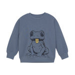Dieses blaue Sweatshirt von MINYMO besticht durch ein niedliches Froschmotiv und sorgt für angenehmen Tragekomfort.