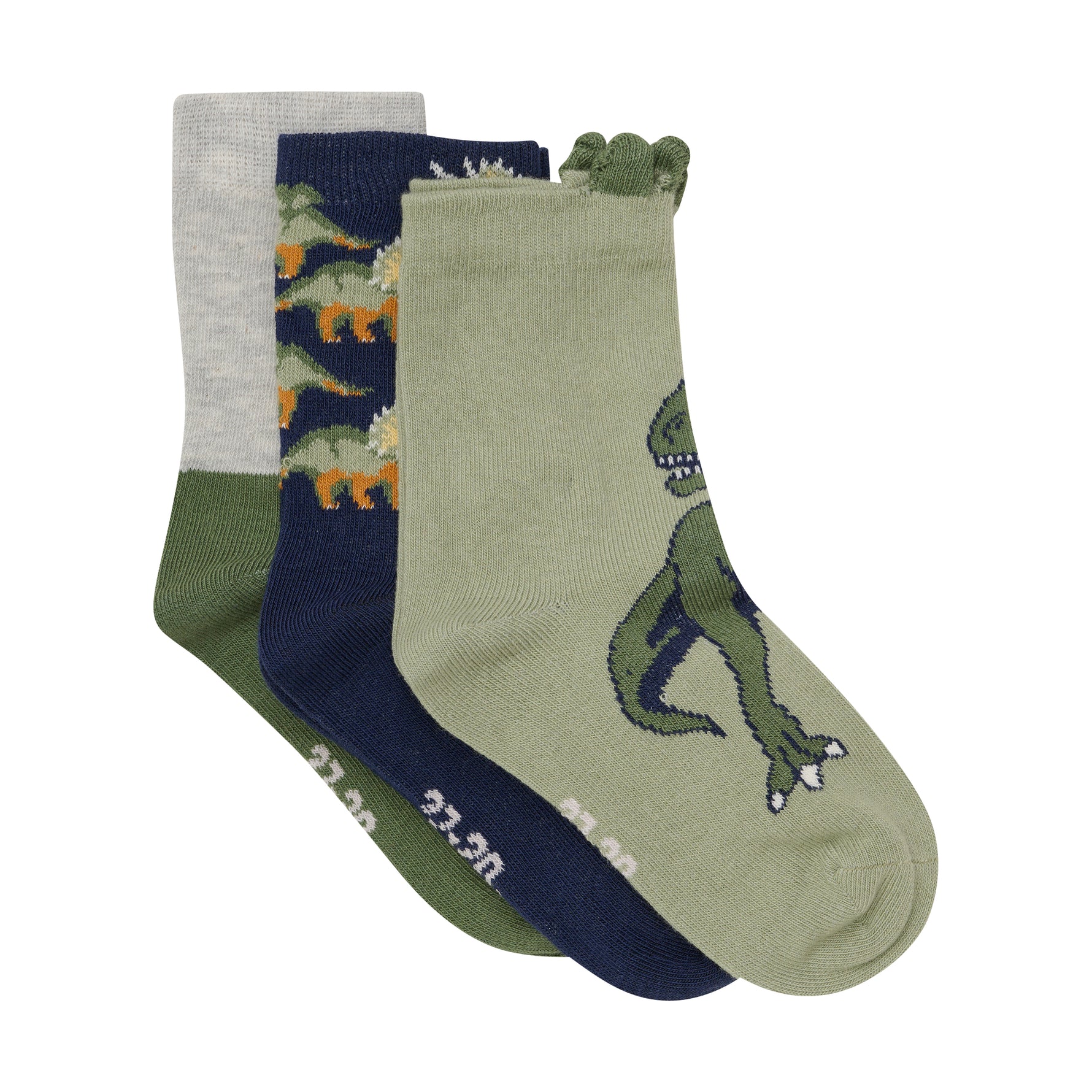 Dieses 3er-Pack Socken bietet dir drei verschiedene Designs mit Dinosaurier-Motiven, die für Abwechslung und Spaß sorgen.