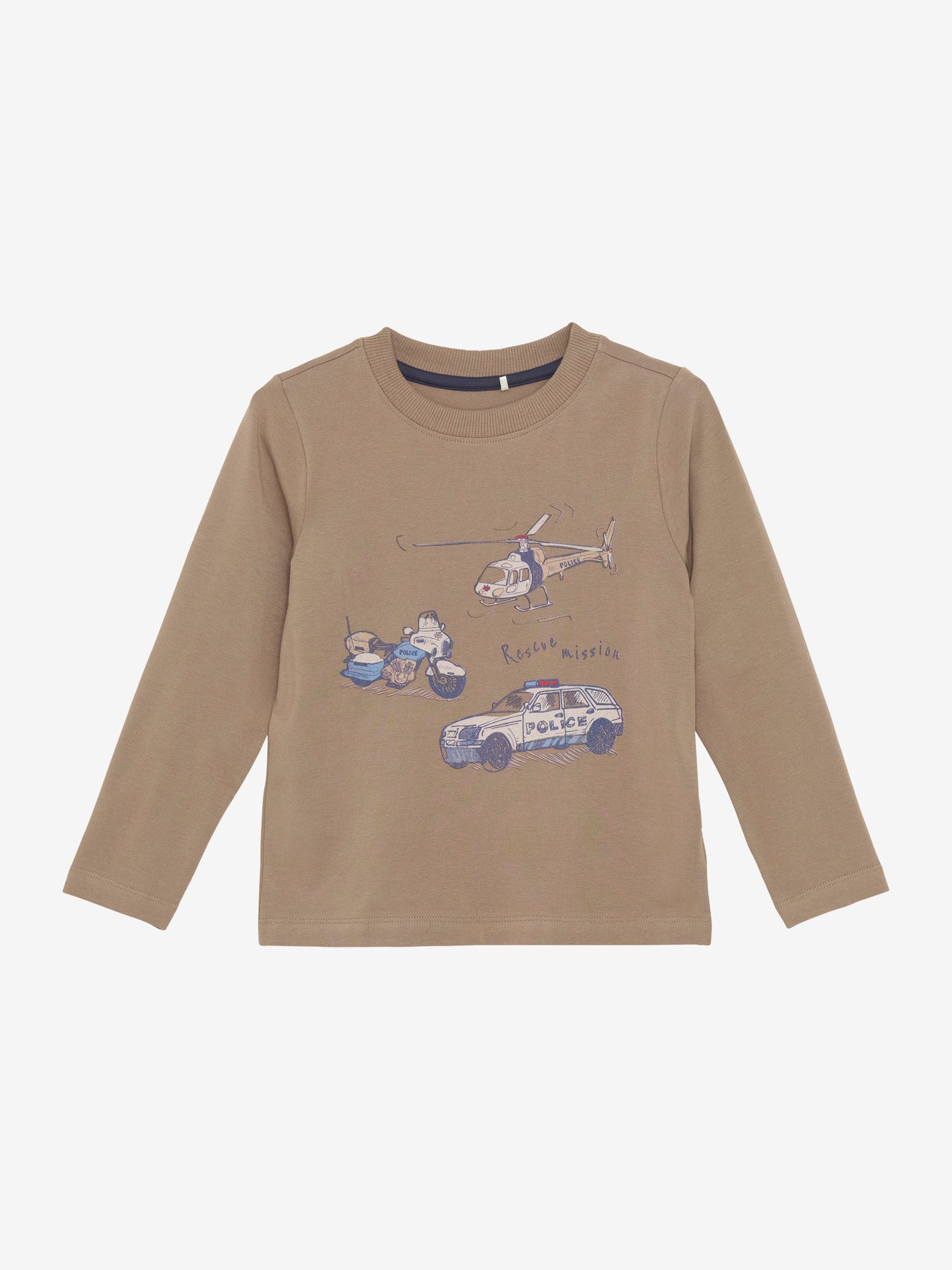 Dieses braune Langarmshirt von MINYMO besticht durch coole Fahrzeugmotive und sorgt für einen stylischen Auftritt.