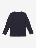 Dieses dunkelblaue Langarmshirt von MINYMO besticht durch ein funkelndes Paillettenmotiv in Form eines Polizeiautos und verleiht jedem Outfit einen einzigartigen Akzent.