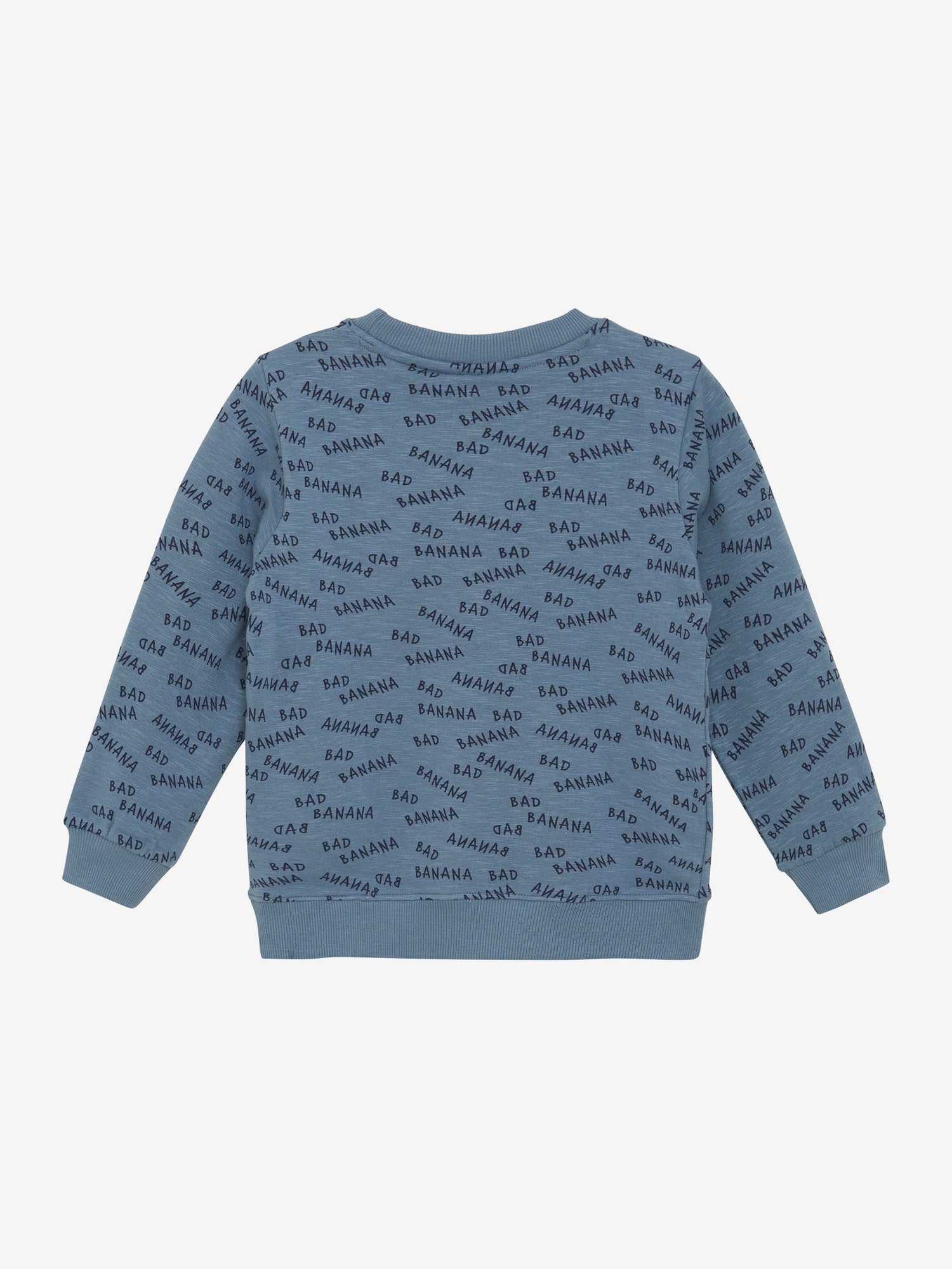 Dieses blaue Langarm-Sweatshirt von MINYMO besticht durch einen durchgehenden All-Over-Print mit dunkelblauen Schriftzügen und einem auffälligen Bananenmotiv – ein stylisches Must-have für jeden Tag.