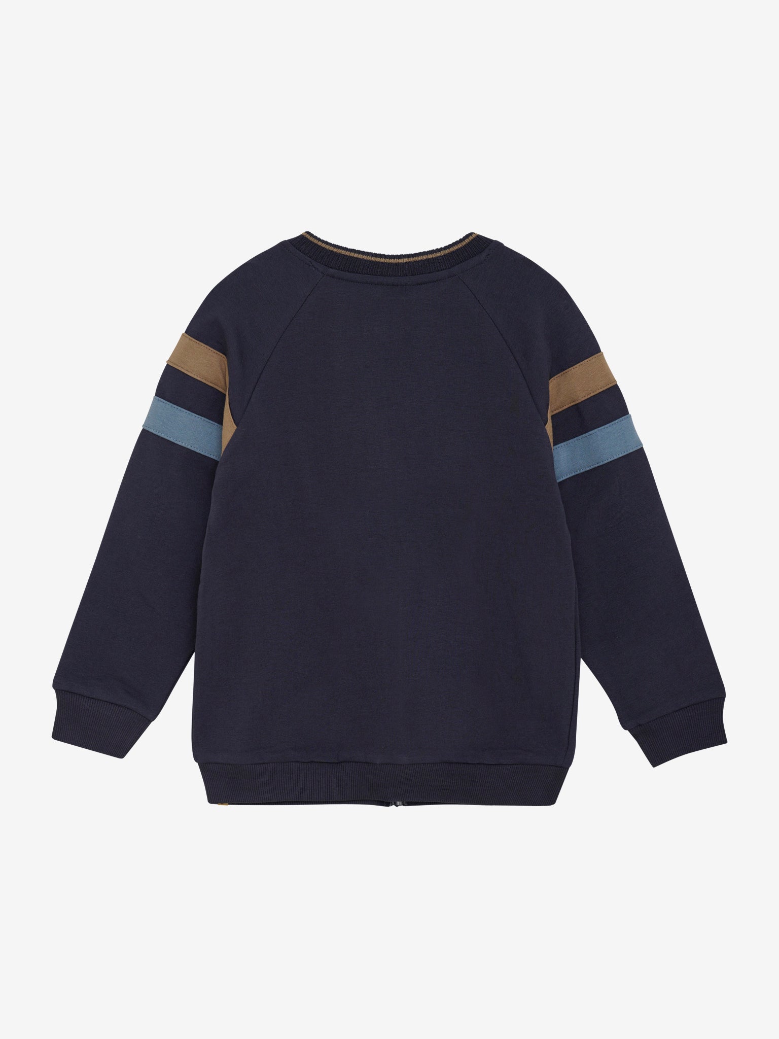 Dieser dunkelblaue Cardigan von MINYMO besticht durch zwei markante Streifen auf den Ärmeln und verleiht jedem Outfit eine sportlich-elegante Note.