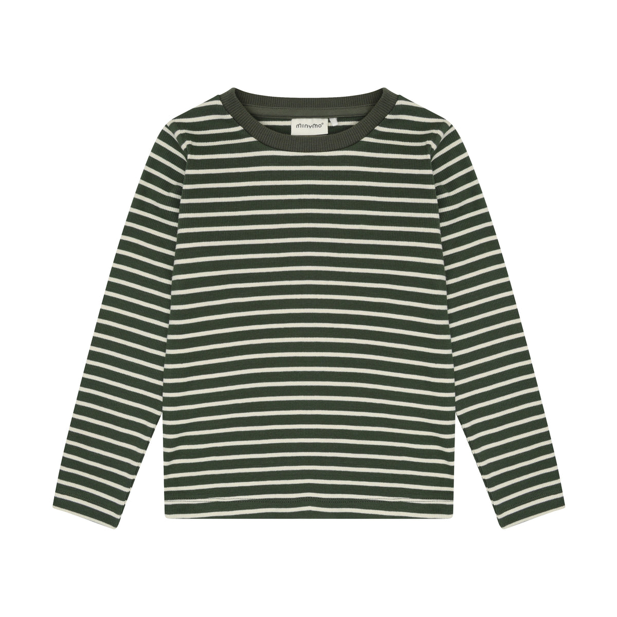 Ein hochwertiges Langarm-Shirt aus weichem Rib-Material mit klassischem grün-weiß gestreiftem Design von Minymo. Die Mischung aus 95% Baumwolle und 5% Elastane sorgt für optimalen Tragekomfort und Bewegungsfreiheit. Perfekt für den Alltag und vielseitig kombinierbar.