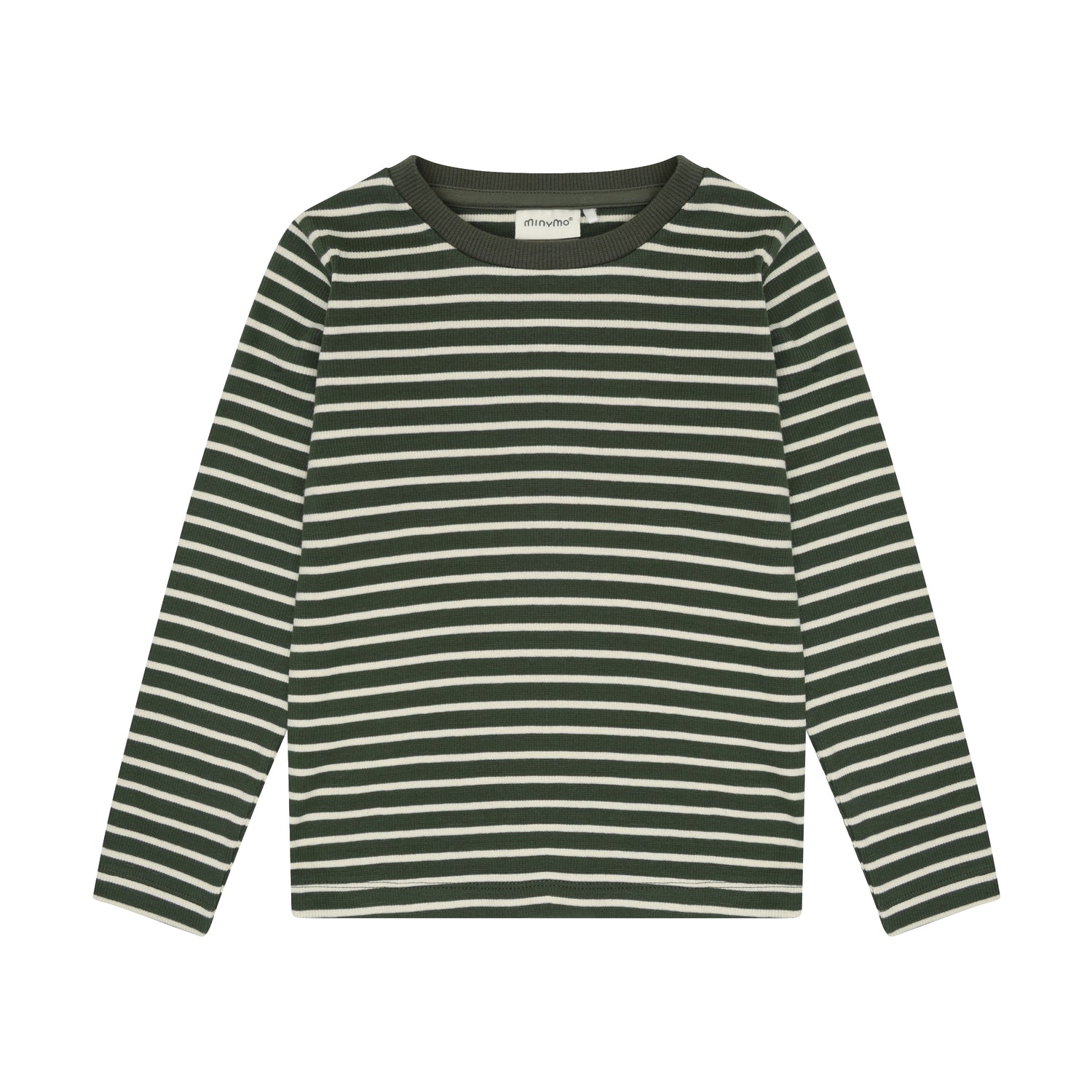 Ein hochwertiges Langarm-Shirt aus weichem Rib-Material mit klassischem grün-weiß gestreiftem Design von Minymo. Die Mischung aus 95% Baumwolle und 5% Elastane sorgt für optimalen Tragekomfort und Bewegungsfreiheit. Perfekt für den Alltag und vielseitig kombinierbar.