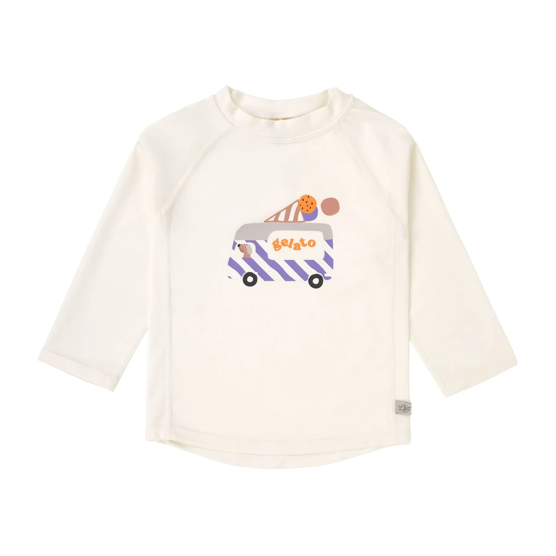 Das weiße, langärmelige Kinder UV Shirt von Lässig mit UV-Schutz 60 &amp; Eis-Design schützt zuverlässig. Das atmungsaktive und schnelltrocknende Material sorgt für eine angenehme Passform und Badespaß.