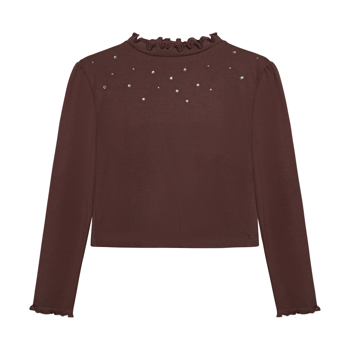 Hochwertiges Langarm-Shirt aus weichem Rippstoff mit funkelnden Glitzersteinen – ein verspieltes Highlight für jeden Tag.