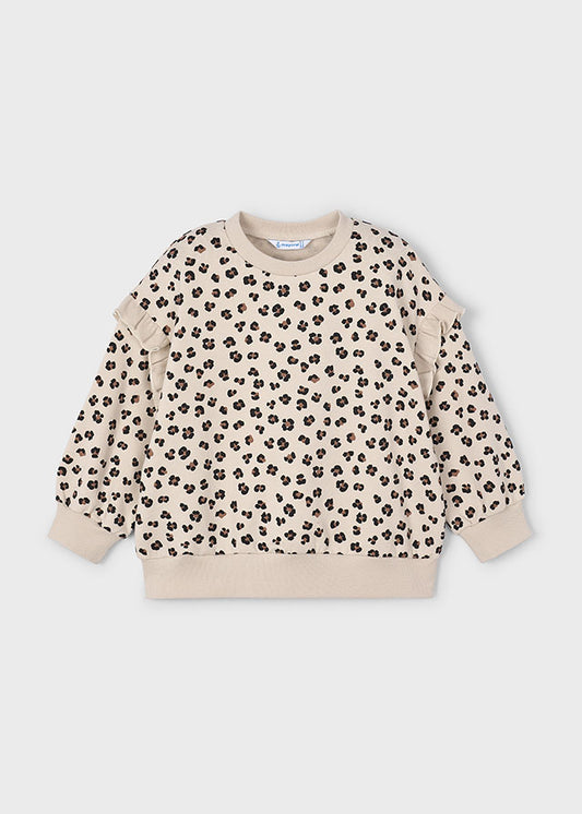 Leichter Pullover von Mayoral mit trendigem Leopardenmuster und femininen Volants an den Ärmeln, die jedem Look eine verspielte Note verleihen.