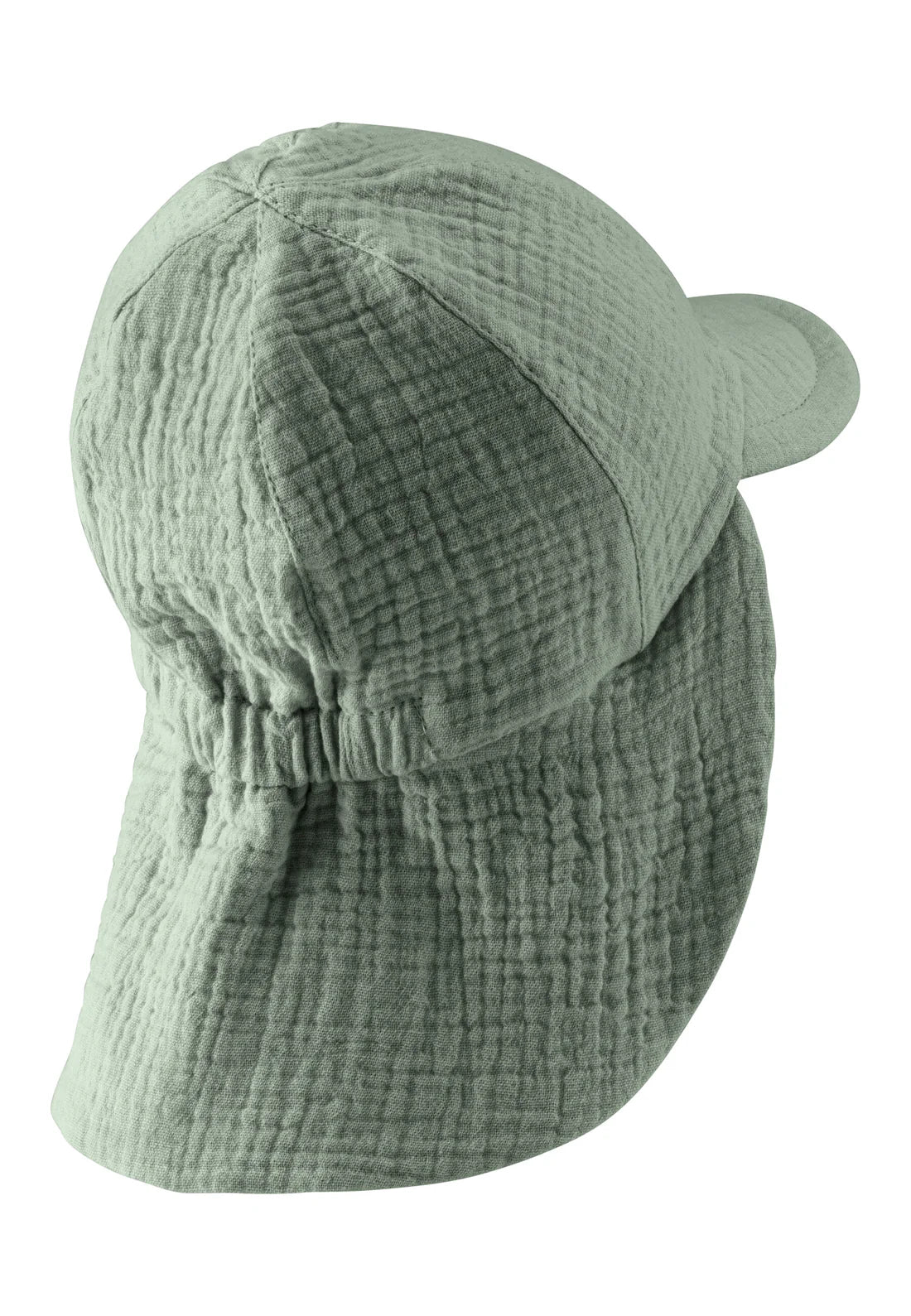 Diese Schirmmütze aus grünem Musselin bietet optimalen Schutz und ein angenehmes Tragegefühl.