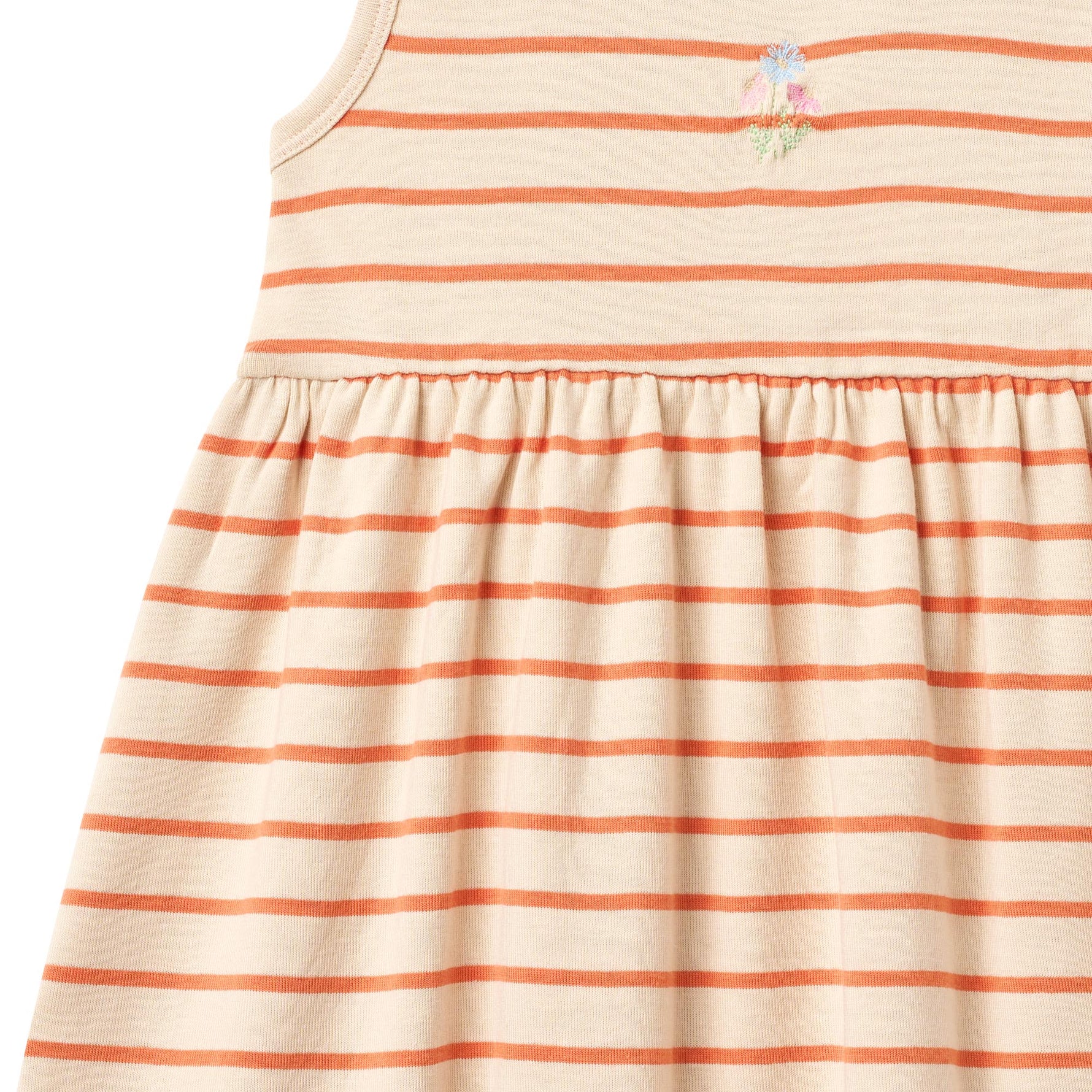 Weiches Jersey-Kleid Martha aus 100% Bio-Baumwolle mit klassischem Streifenmuster in Wheat-Tönen. Das luftige Design sitzt angenehm und eignet sich perfekt für entspannte Tage. Die hochwertige Bio-Baumwolle ist hautfreundlich und nachhaltig – ideal für einen natürlichen, mühelosen Look.