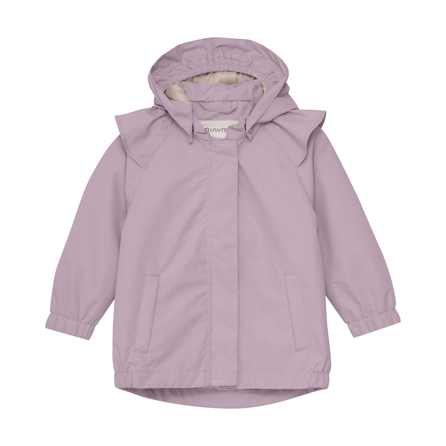 Diese Regenjacke von MINYMO präsentiert sich in einem eleganten Lilaton und bietet zuverlässigen Schutz bei nassem Wetter.
