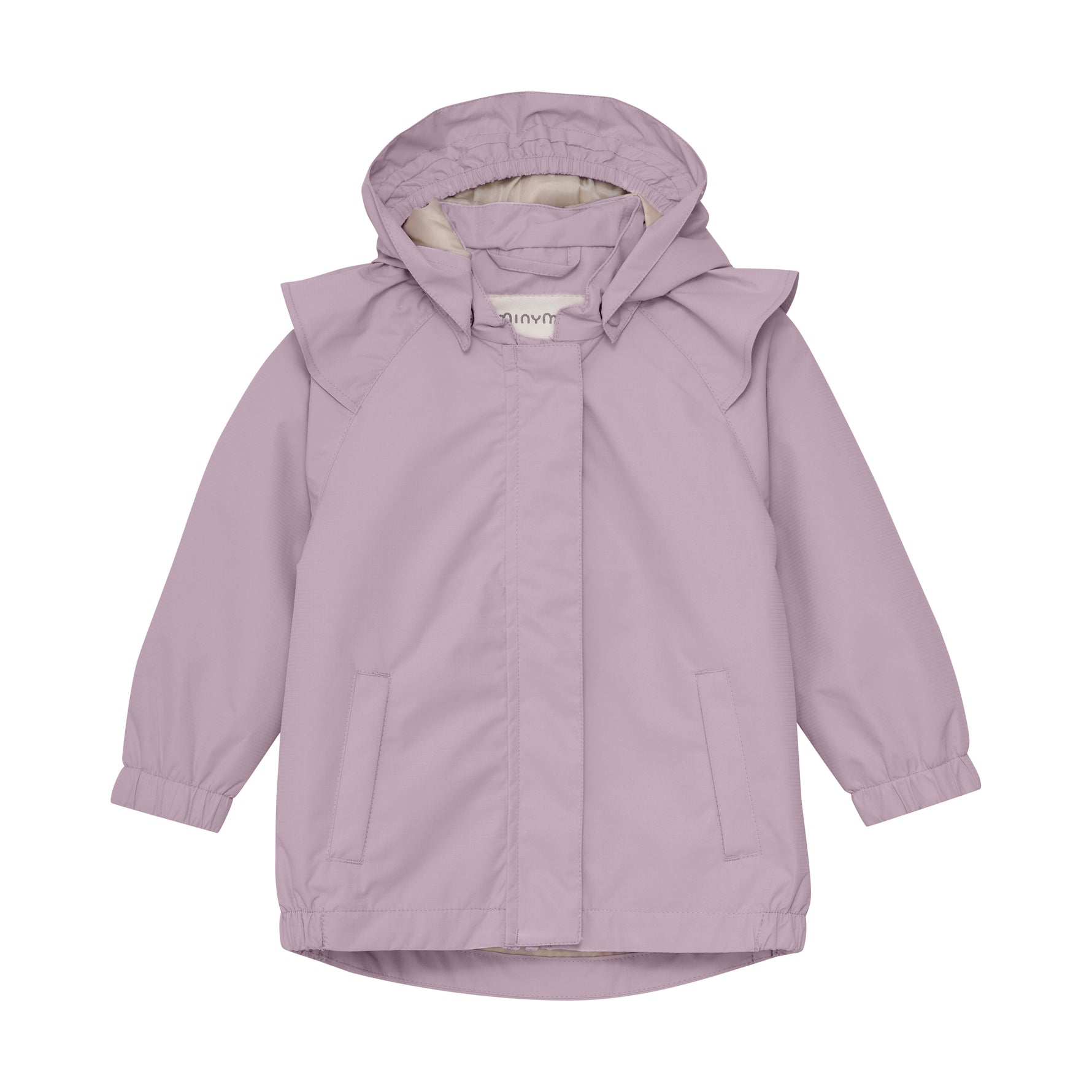 Diese Regenjacke von MINYMO präsentiert sich in einem eleganten Lilaton und bietet zuverlässigen Schutz bei nassem Wetter.