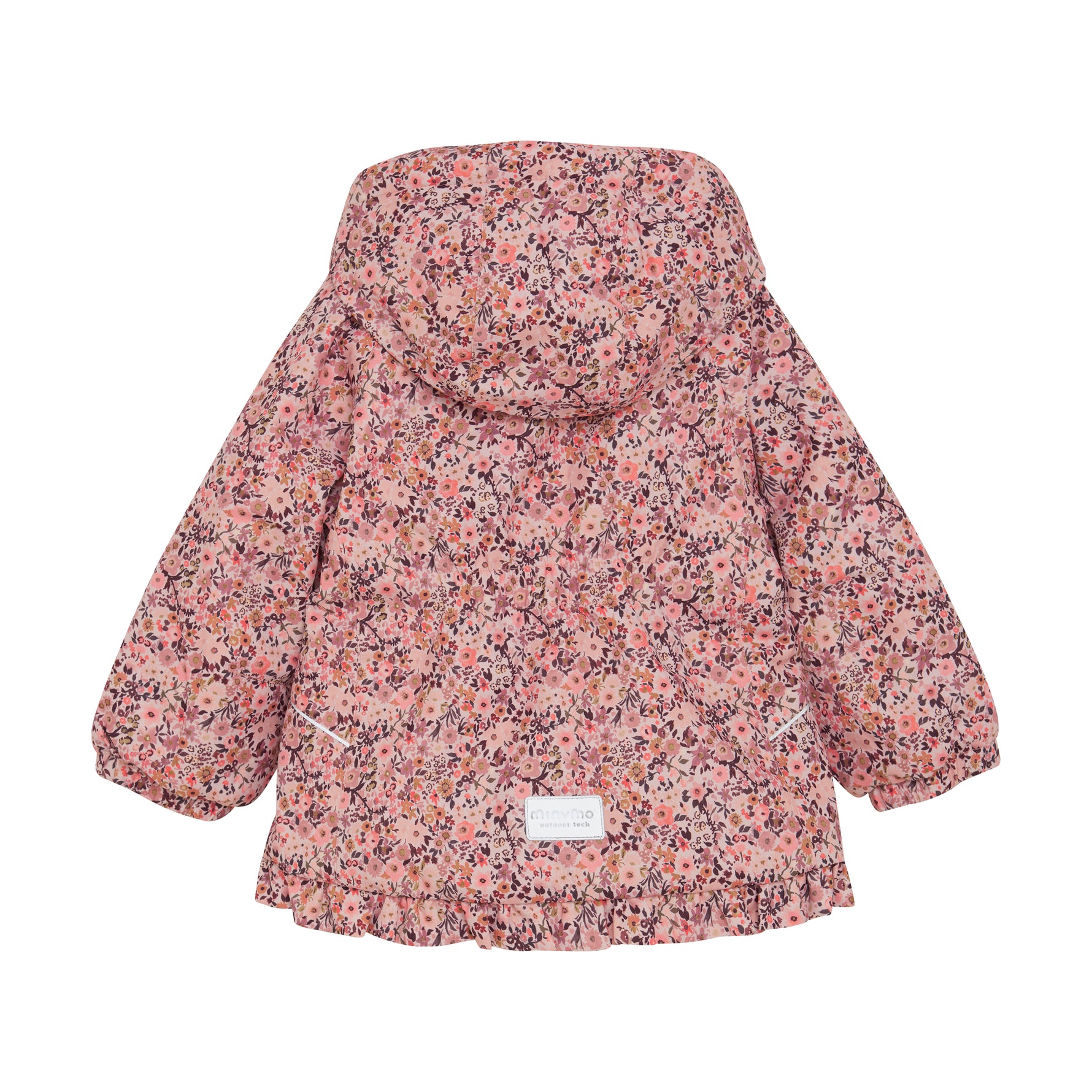 Diese rosa Schneejacke von MINYMO besticht durch ihren durchgehenden Blumenprint und bietet zuverlässigen Schutz bei kaltem Wetter.