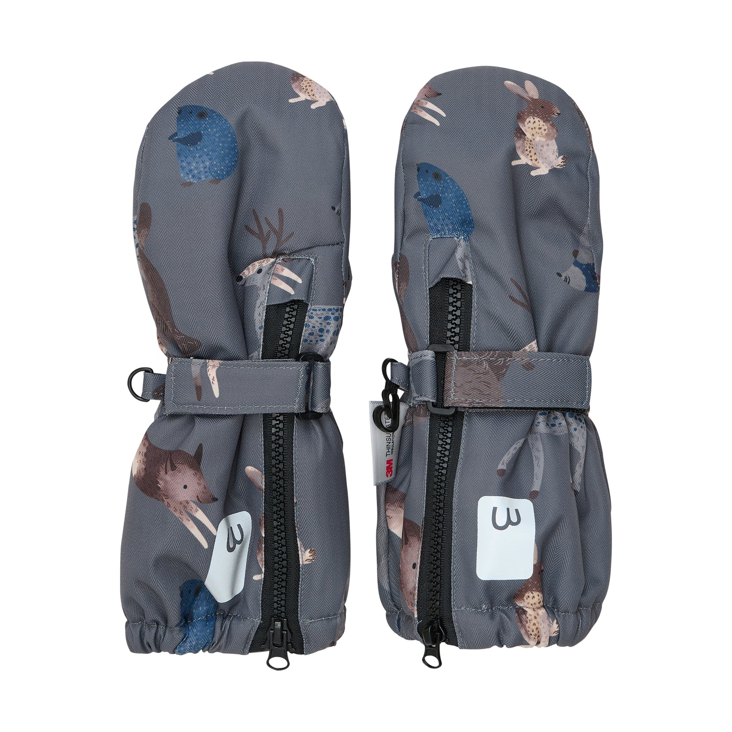 Minymo Waldtier Fäustlinge halten Kinderhände warm und trocken. Sie sind atmungsaktiv, wind- und wasserdicht und schließen sicher mit Reiß- und Klettverschluss.