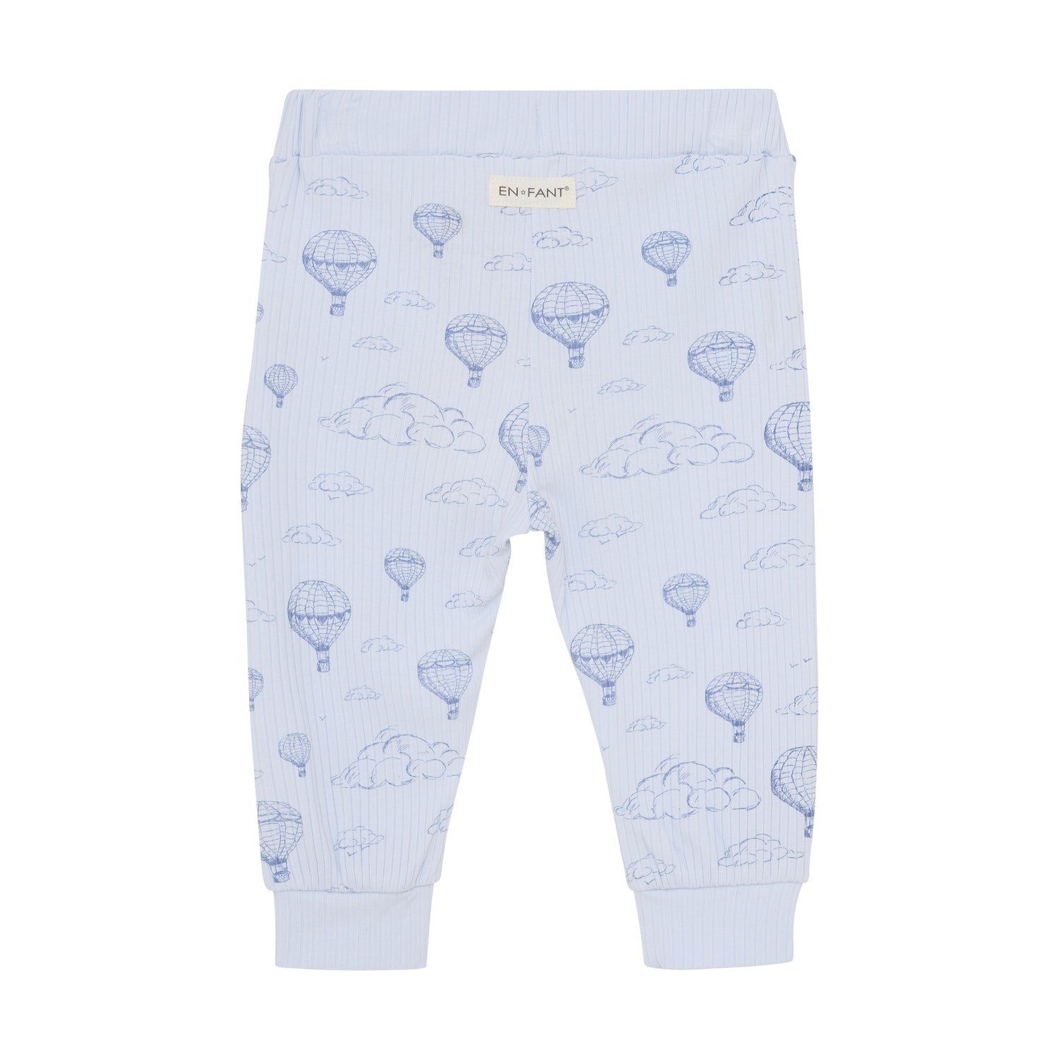 Die gerippte Hose von Enfant besticht durch ihr charmantes Muster in einem sanften Hellblau und verleiht jedem Outfit eine frische, stilvolle Note.