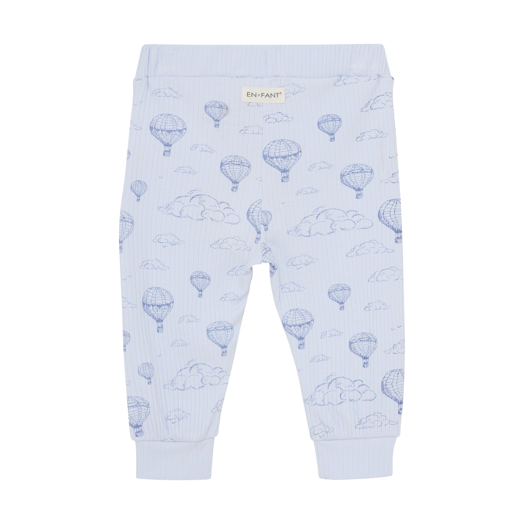 Die gerippte Hose von Enfant besticht durch ihr charmantes Muster in einem sanften Hellblau und verleiht jedem Outfit eine frische, stilvolle Note.