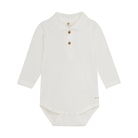 Dieser weiße Langarm-Body im Polo-Stil von Enfant vereint Komfort und Stil perfekt für Ihr Baby.