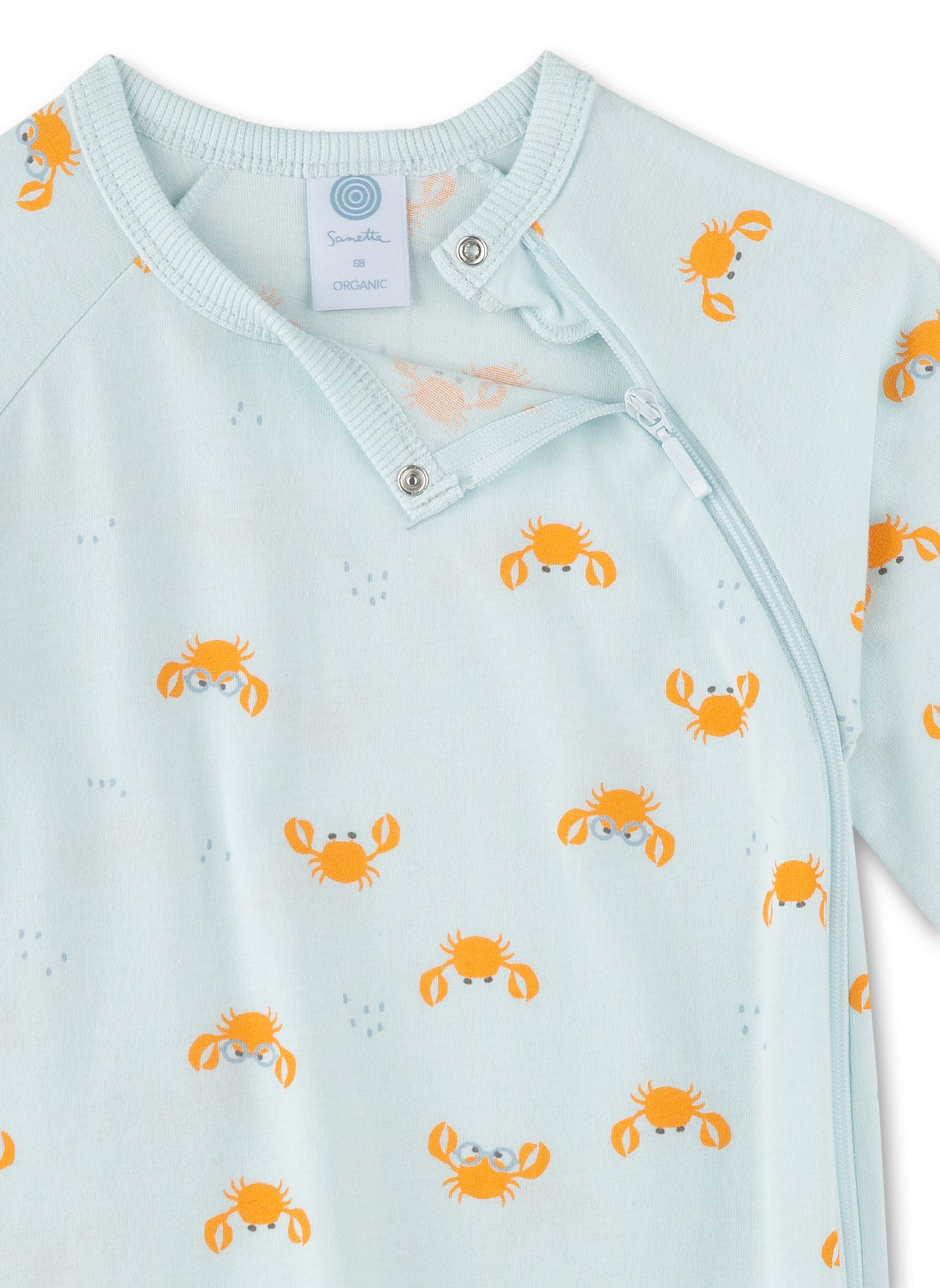 Süßer langer Strampler für Baby-Jungs mit lustigem Krabben-Alloverprint.