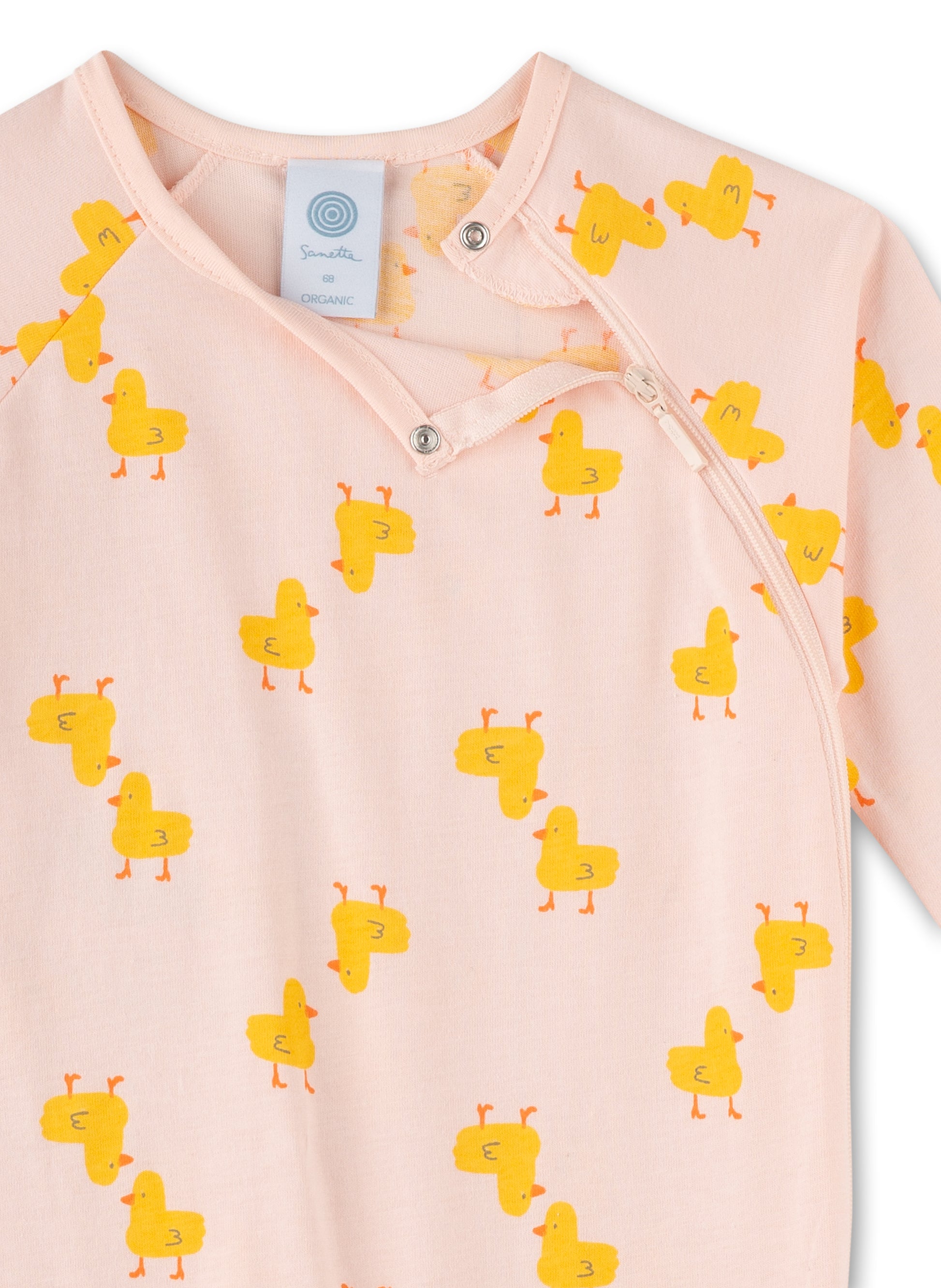 Süßer langer Strampler für Baby-Mädchen mit lustigem Kücken-Alloverprint.