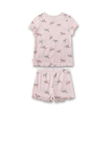 kurzer Mädchen-Schlafanzug von Sanetta mit einem Pferde Allover in einem schönen Rosa und mit verspielten Säumen