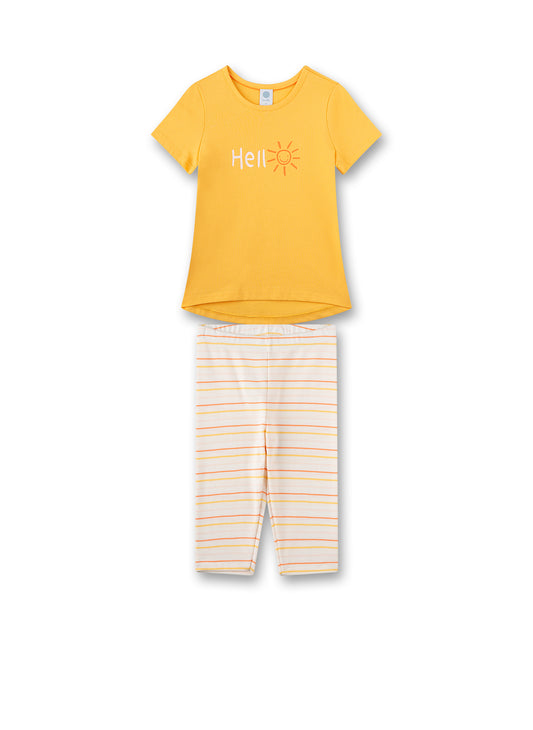Wunderschöner Kurzarm Mädchen-Schlafanzug mit Motivprint auf dem Shirt und einer hübschen Ringel-Capri Leggins.