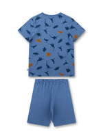 Dieser blaue Schlafanzug von Sanetta begeistert mit einem lustigen Dinosaurier-Motiv und sorgt für süße Träume.