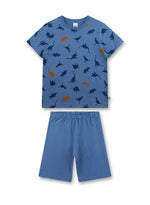 Dieser blaue Schlafanzug von Sanetta begeistert mit einem lustigen Dinosaurier-Motiv und sorgt für süße Träume.