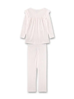 Dieser hellrosa, lange Mädchen-Schlafanzug von Sanetta begeistert mit einem hochwertigen Ajour-Muster, das durch kleine, regelmäßige Rauten in dunklem Rosa ergänzt wird. Das Schlaf-Oberteil mit langen Ärmeln ist mädchenhaft gestaltet: Gerüschte Schultern, zarte Rüschen und ein Abnäher auf Brusthöhe lassen es in eleganten Falten nach unten fallen. Die bequeme Schlafhose verfügt über einen elastischen Taillenbund und sorgt so für eine optimale Passform. Ein wunderschöner Schlafanzug für kleine Prinzessinnen, 