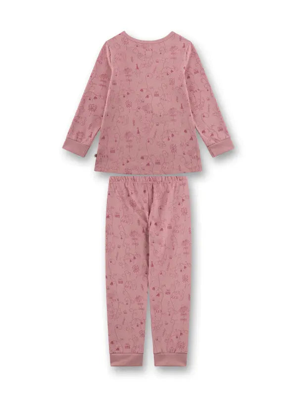 Dieser bezaubernde Mädchen-Schlafanzug von Sanetta aus 100 % GOTS-zertifizierter Bio-Baumwolle in Velours-Single-Qualität sorgt für gemütliche Wohlfühlmomente. Das Oberteil in dunklem Rosé ist mit einem fröhlichen Alloverprint aus Partymäusen, Blumen, Girlanden, Luftballons und Geschenken verziert. Die passende Hose im gleichen Look sitzt dank des bequemen Gummibunds besonders angenehm, wird von einer süßen Schleife liebevoll akzentuiert und verfügt über Beinabschlüsse. Ein Lieblingsstück, das Geborgenheit,
