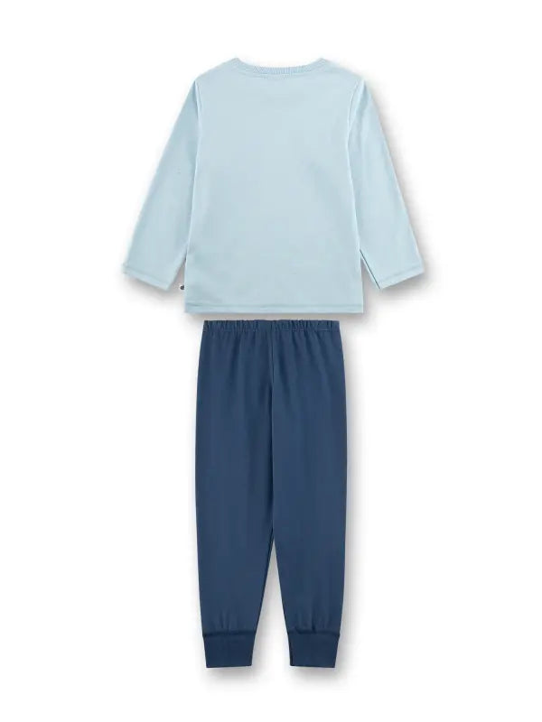 Dieser starke, lange Jungen-Schlafanzug von Sanetta begeistert kleine Fahrzeug-Fans mit einem coolen Motivprint aus zwei Traktoren und einem Gabelstapler auf dem hellblauen Schlafshirt. Gefertigt aus wärmender Single-Velours-Qualität aus 100 % Baumwolle, sorgt er für ein angenehm weiches Tragegefühl. Das Oberteil ist mit einem weichen Nackenband und einem Rippbündchen am Hals ausgestattet. Die Traktoren und der Gabelstapler in harmonischen Orangetönen mit dunkelblauen Akzenten lassen die Herzen kleiner Fahr