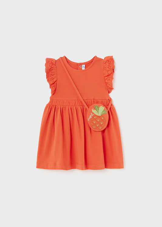 Kleid mit Knopfleiste hinten, und Tasche